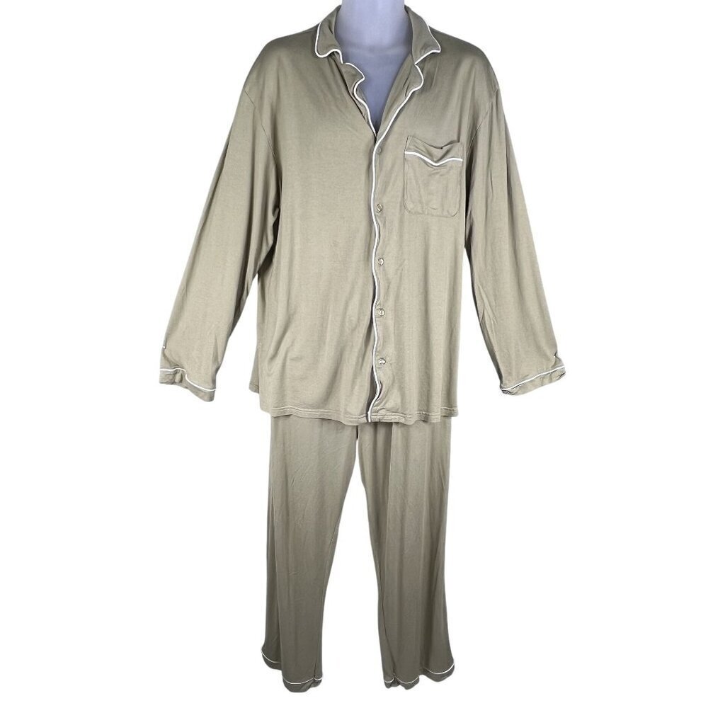 NEW Meomua Mens 2X Olive Green Bamboo Cotton PJ Set Stretchy Lounge Quiet Luxury